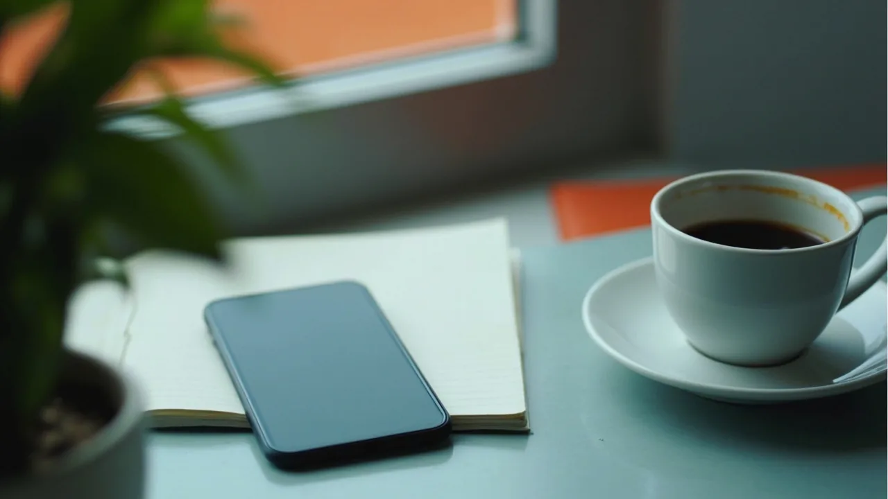 Precio por tu proindiviso: móvil, cuaderno y café sobre un escritorio luminoso
