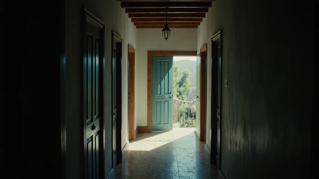 Cesión de derechos hereditarios: pasillo de una casa familiar española con puertas cerradas