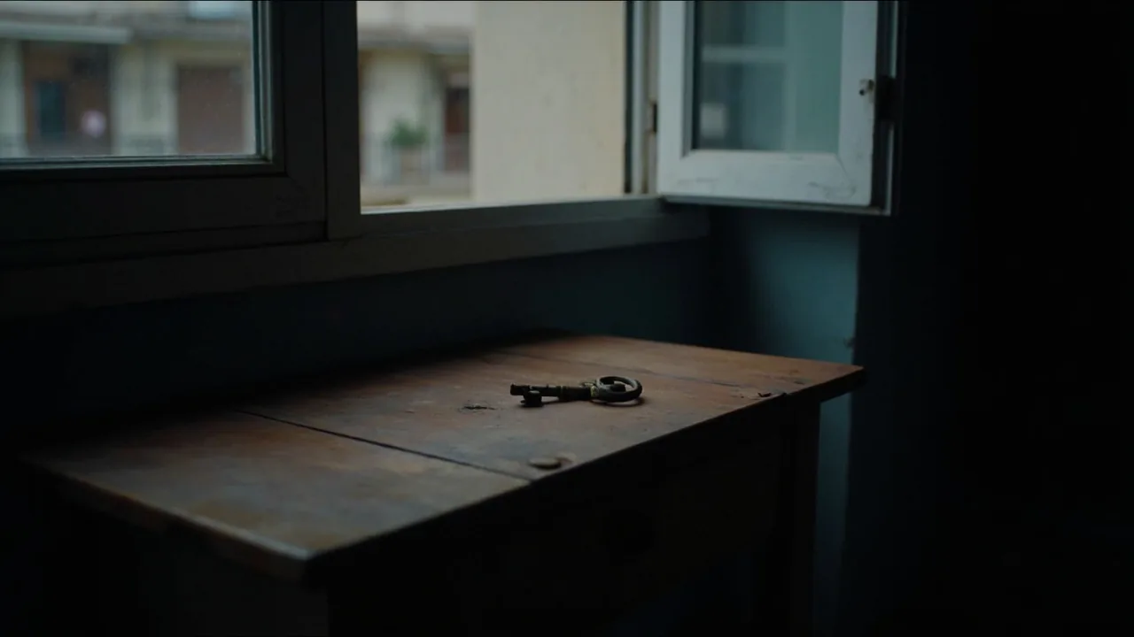 Cuota indivisa: una llave antigua sobre una mesa de madera junto a una ventana