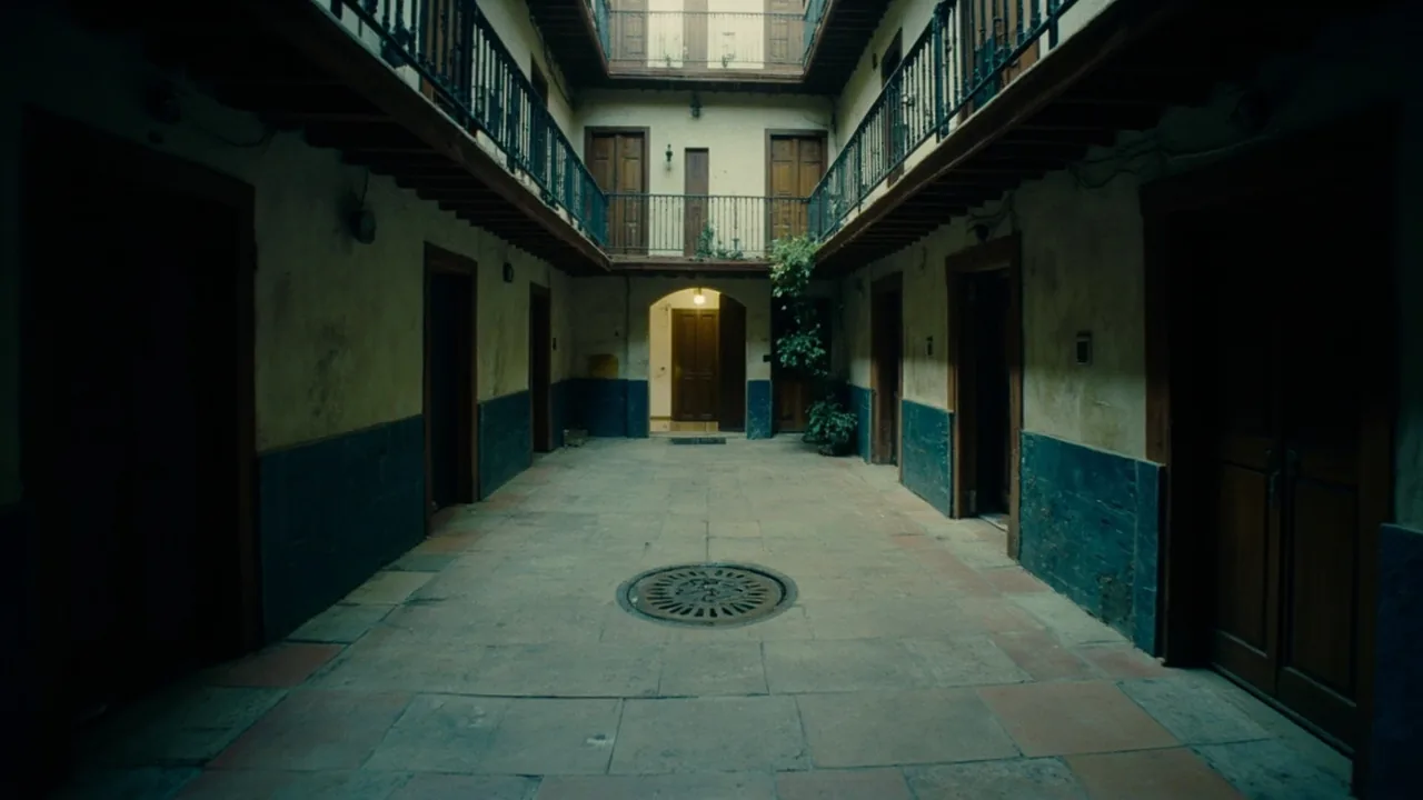 Mayoría de cuotas: patio interior de un edificio español con varias puertas de madera cerradas