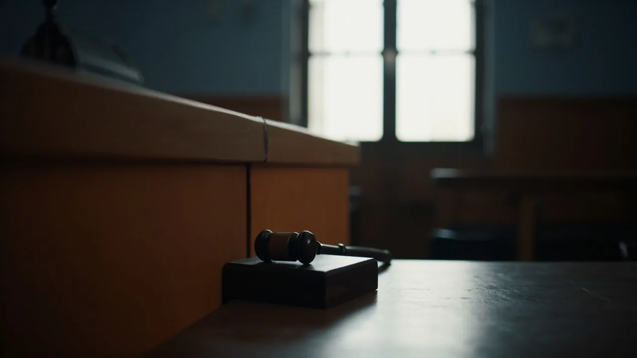 División de cosa común: banco de madera y mazo en una sala de juzgado