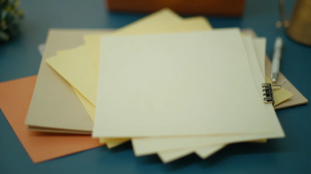 Documentos para vender tu parte de un piso: hojas en blanco con un clip, carpeta y bolígrafo sobre un escritorio