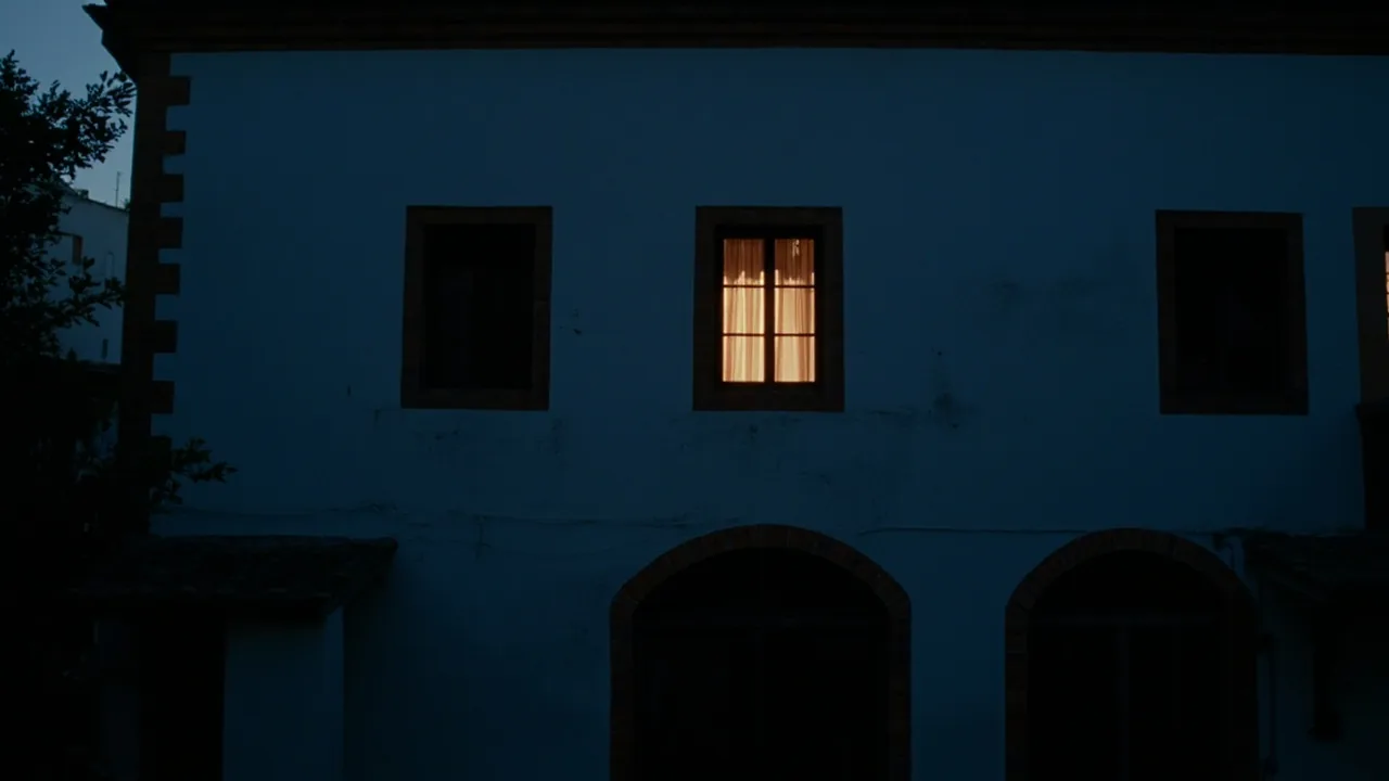 Mi hermano vive en la casa de mis padres: casa de los padres al atardecer con una sola ventana iluminada