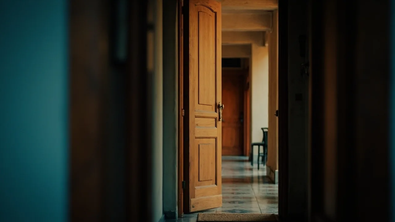 No quiero vender mi parte de la casa: puerta de madera de un piso español con pomo de latón