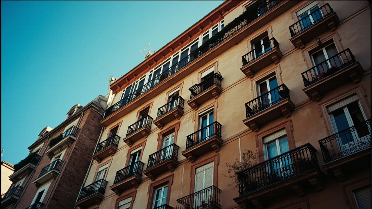Qué es un proindiviso: fachada de un edificio de pisos con balcones distintos
