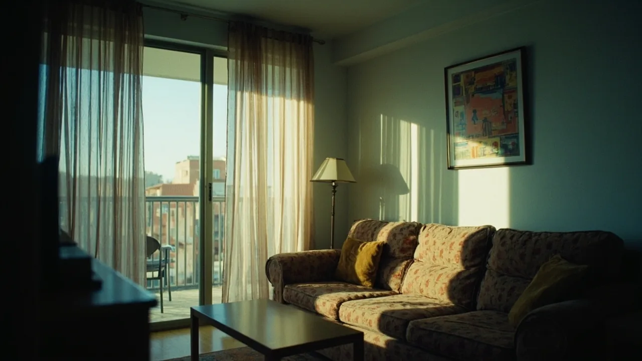Vender parte de un piso: salón de un piso con balcón, mitad al sol y mitad en sombra