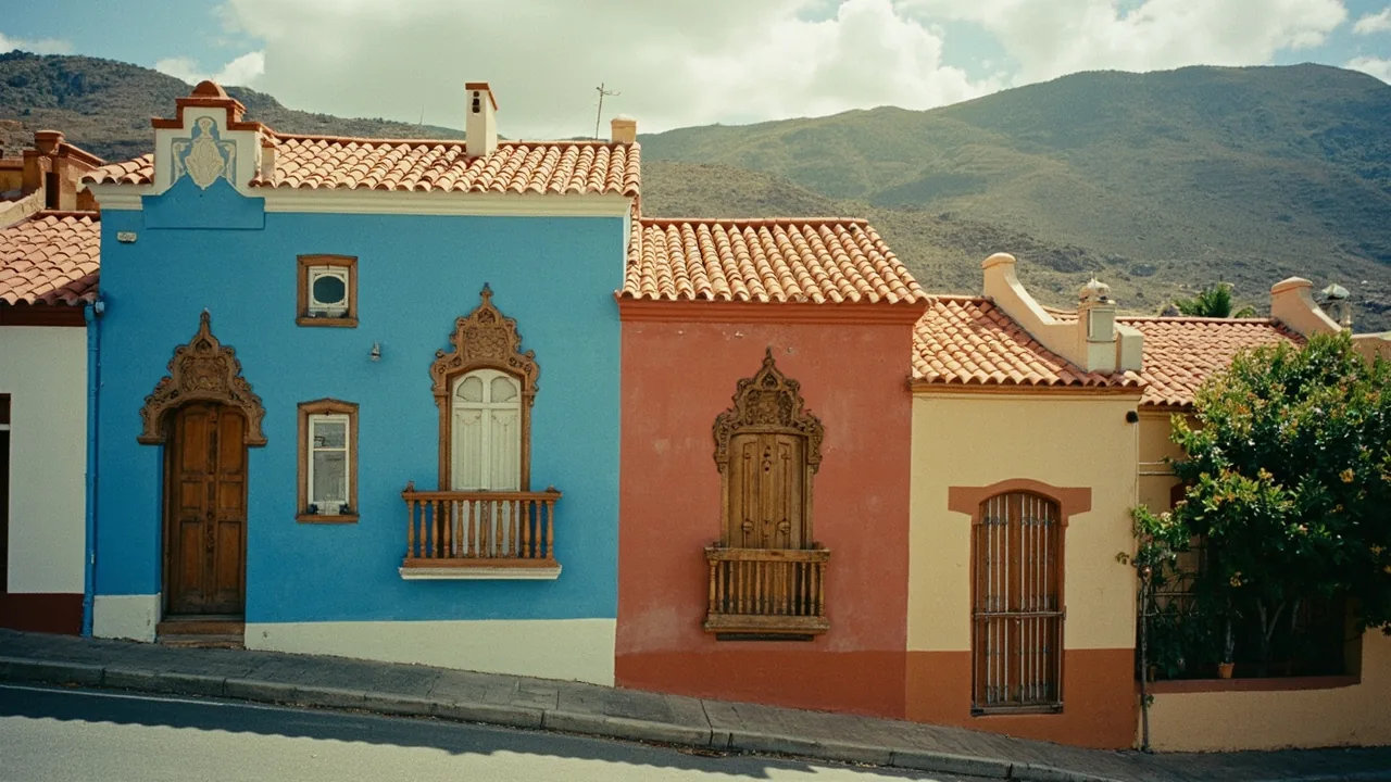 Fachadas de colores con balcones de madera en Canarias, donde compramos proindivisos