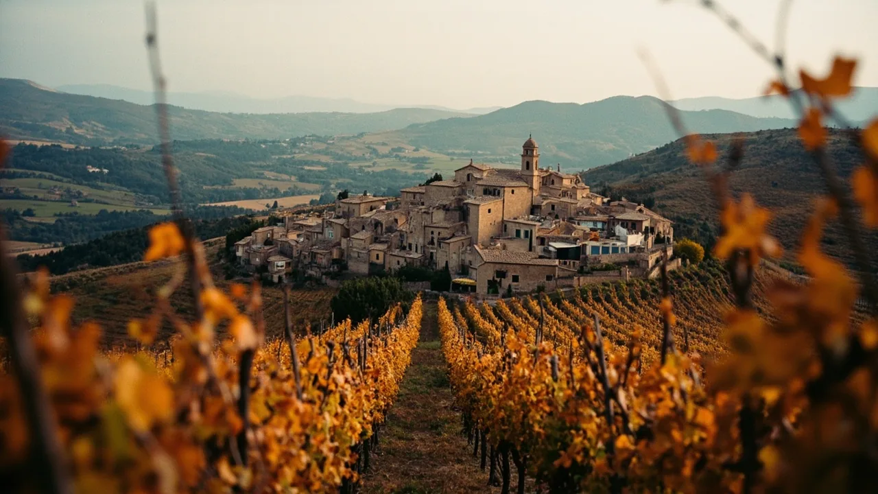 Vender proindiviso en La Rioja: viñedos en otoño alrededor de un pueblo de La Rioja, donde compramos proindivisos