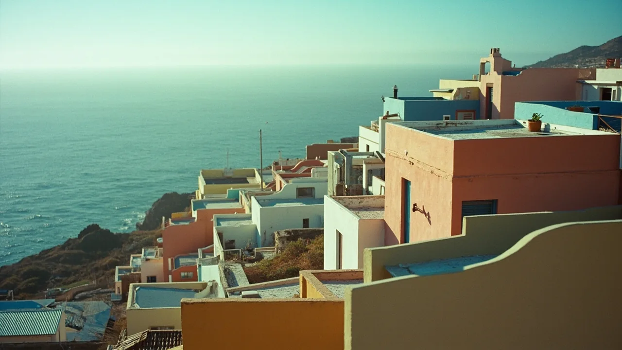 Vender proindiviso en la provincia de Las Palmas: casas de colores en una ladera de Gran Canaria frente al océano