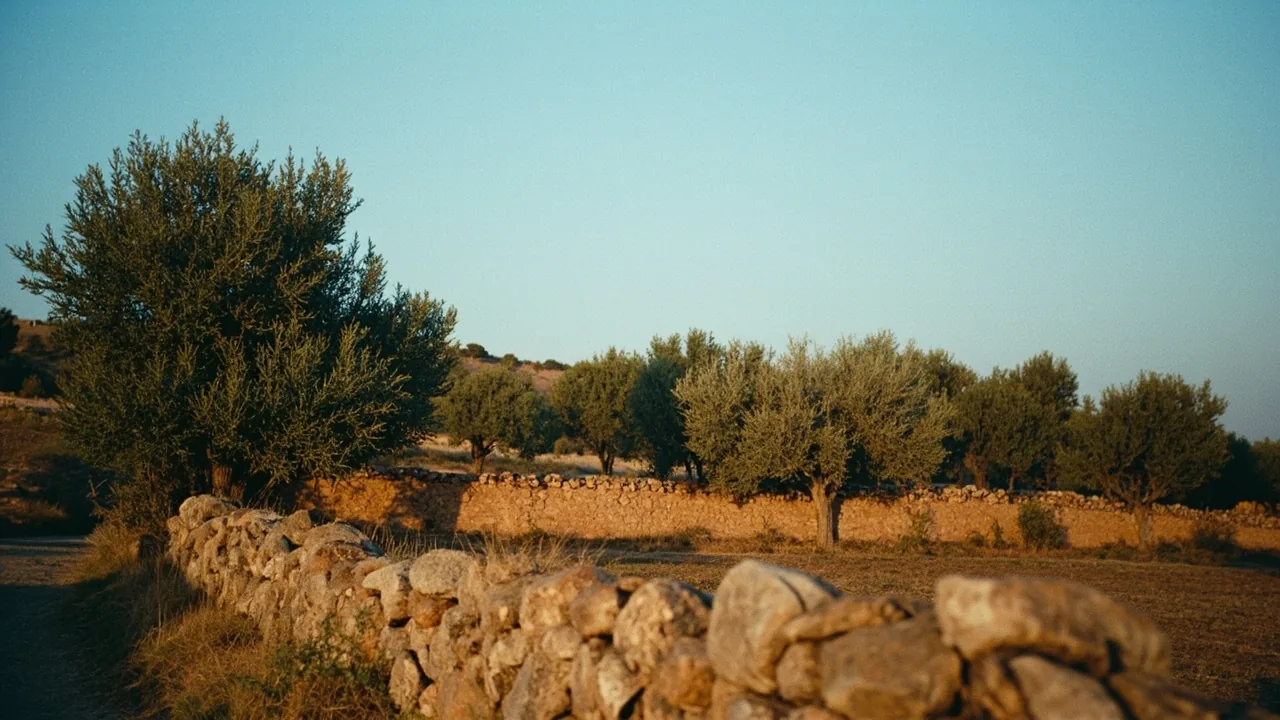 Finca rústica con olivos y muro de piedra