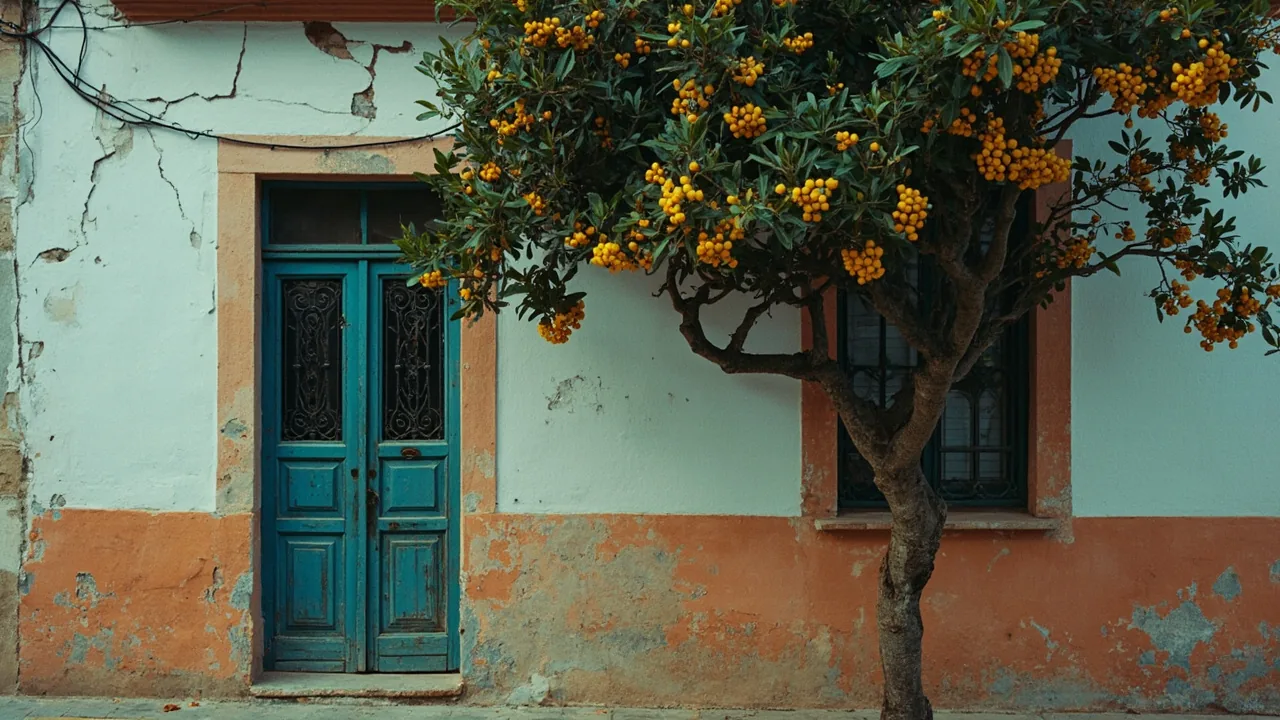 Vender una casa con problemas: fachada con grietas y un limonero en flor
